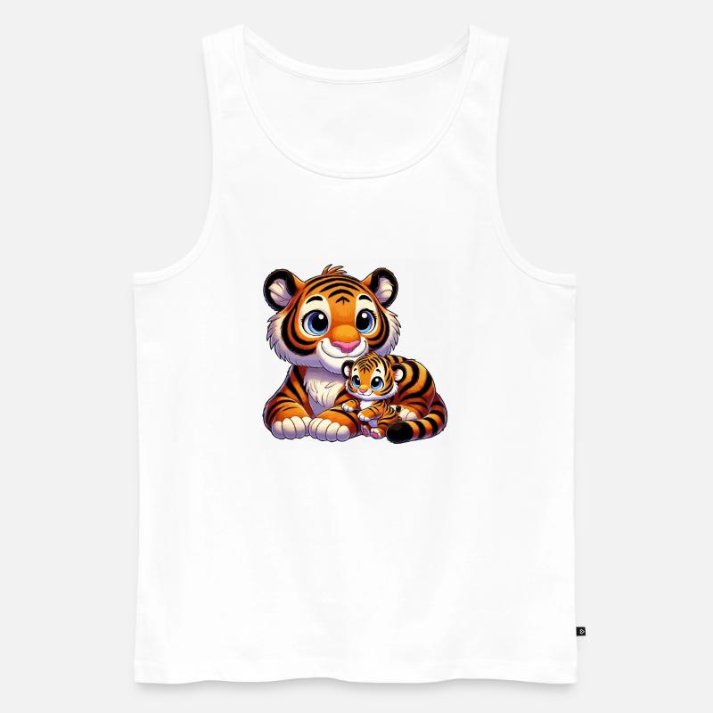 Tigermutter mit Kind - Männer Premium Bio Tank Top - Weiß