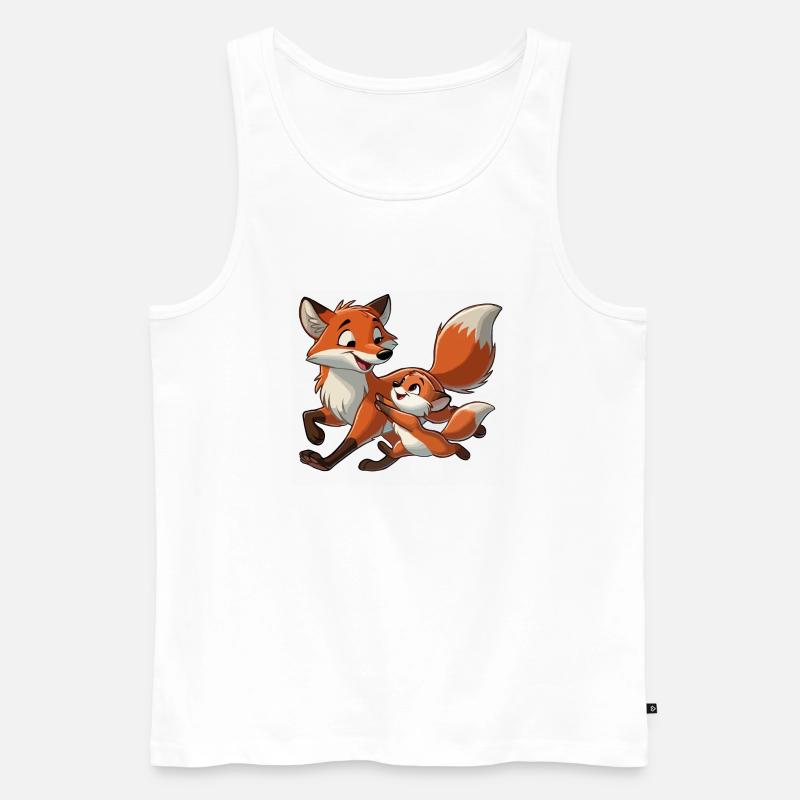 Fuchs mit herumtollendem Kind - Männer Premium Bio Tank Top - Weiß