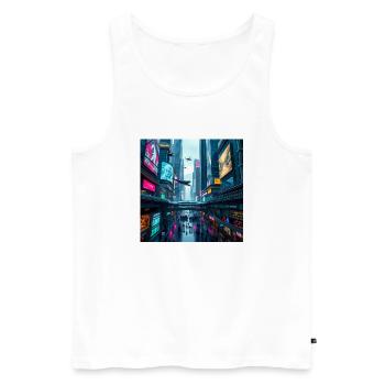 Futuristic Neon Cityscape: A Vibrant Vision - Men's Premium Organic Tank Top - white - Front - Michal (187cm)
