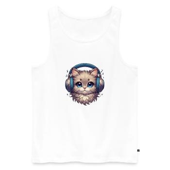 Chat mignon avec des écouteurs Doodle - Débardeur bio Premium Homme - blanc - Devant - Michal (187cm)