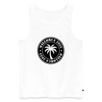 Mallorca 2025 Palme - Männer Premium Bio Tank Top - Weiß - Vorne - AI Model Male 178 light (178cm)