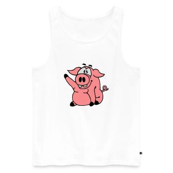 Niedliches Cartoon Comic Schwein Winkt Freundlich - Männer Premium Bio Tank Top - Weiß - Vorne - Michal (187cm)