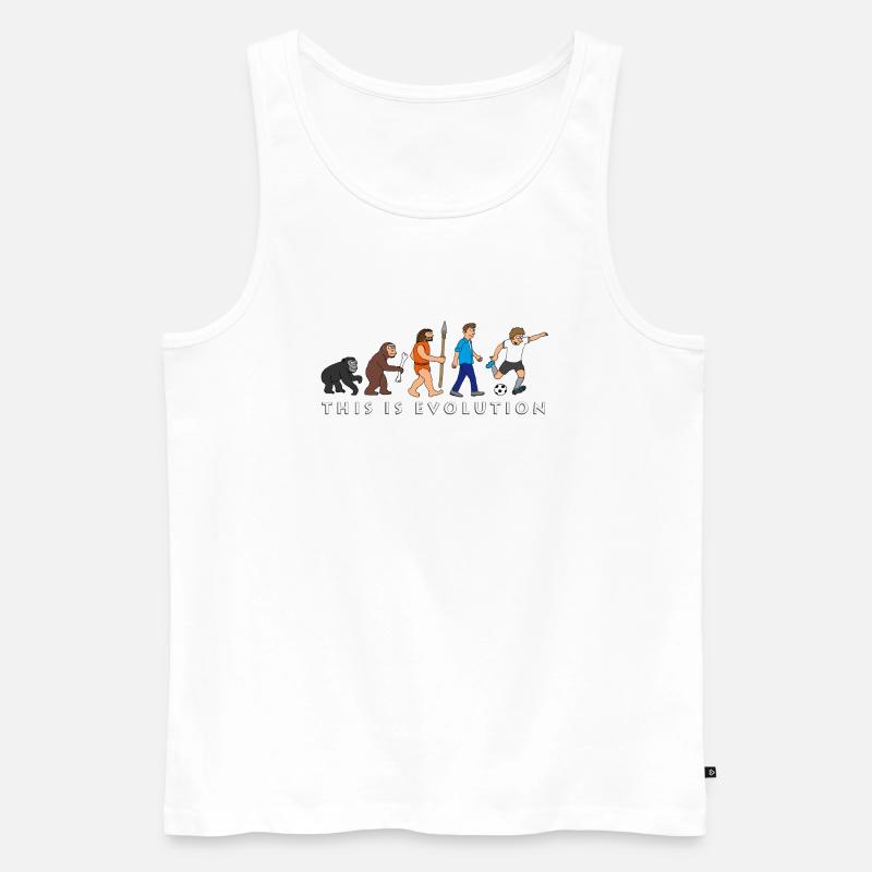 evolution_fussball_comic_a - Männer Premium Bio Tank Top - Weiß