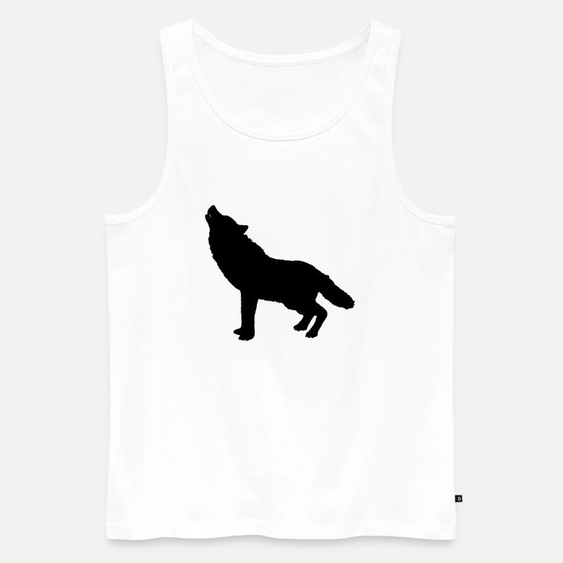 Howling Wolf Silhouette - Männer Premium Bio Tank Top - Weiß