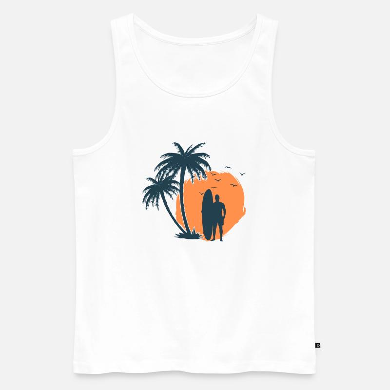 Surfer Palm Strand 1 - Männer Premium Bio Tank Top - Weiß