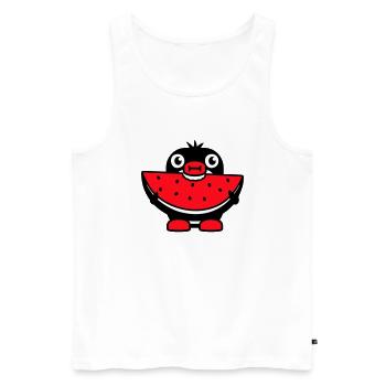 Le pingouin mange du melon fruit délicieux faim morsure fraîche - Débardeur bio Premium Homme - blanc - Devant - Michal (187cm)