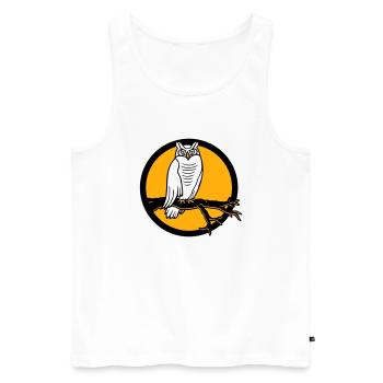 hibou aigle hibou branche arbre forêt lune nuit pleine lune ronde - Débardeur bio Premium Homme - blanc - Devant - Michal (187cm)