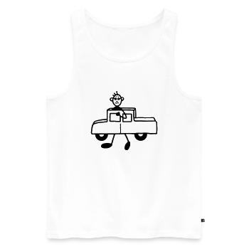 Mann trägt sein Auto - Männer Premium Bio Tank Top - Weiß - Vorne - Michal (187cm)