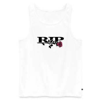 rip_mit_rose_2_2c - Männer Premium Bio Tank Top - Weiß - Vorne - AI Model Male 178 light (178cm)