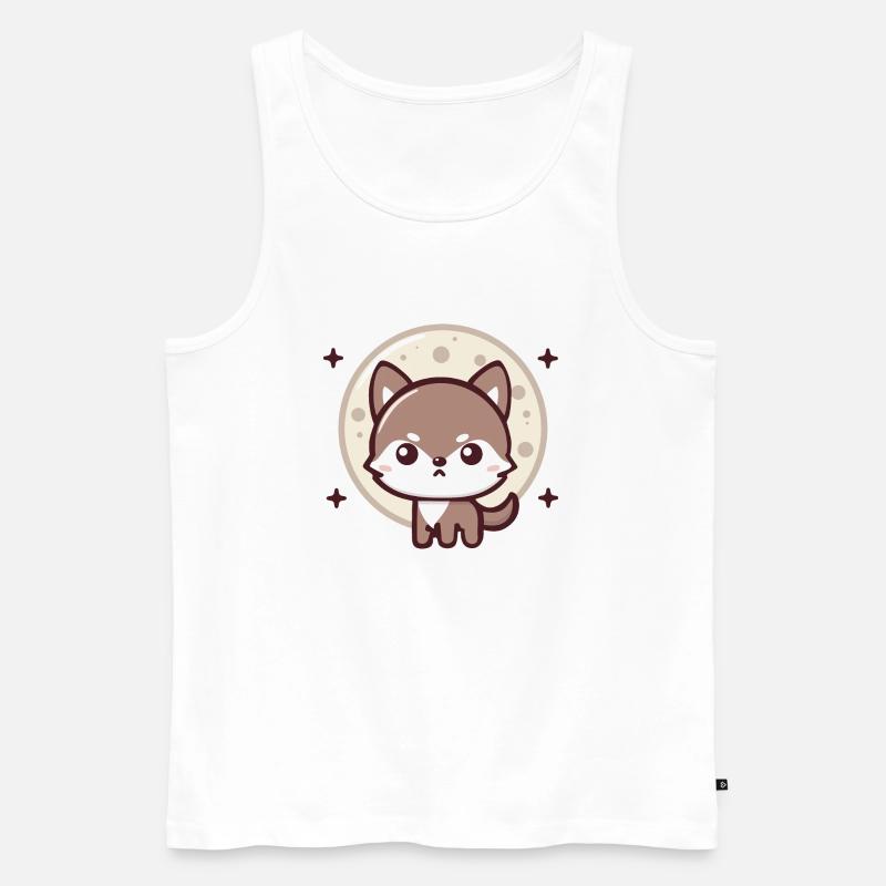 Mondlichtgeist: Chibi-Wolf mit Mond - Männer Premium Bio Tank Top - Weiß
