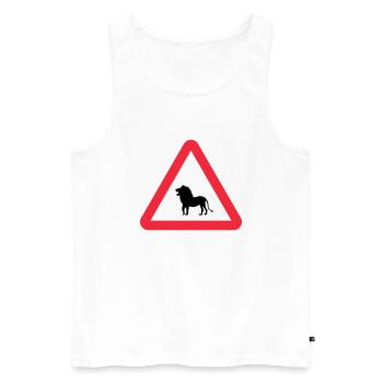 Achtung Löwen-Warnung - Männer Premium Bio Tank Top - Weiß - Vorne - AI Model Male 178 light (178cm)