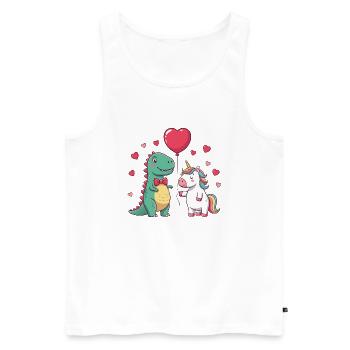 Cute Dino & Unicorn Valentine's T-Shirt - Men's Premium Organic Tank Top - white - Front - Michal (187cm)