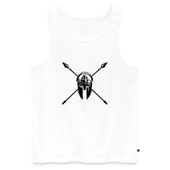 spartan-helmet-spears - Men's Premium Organic Tank Top - white - Front - AI Model Male 178 light (178cm)