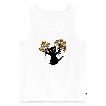 Le chat aux fleurs - Débardeur bio Premium Homme - blanc - Devant - Michal (187cm)