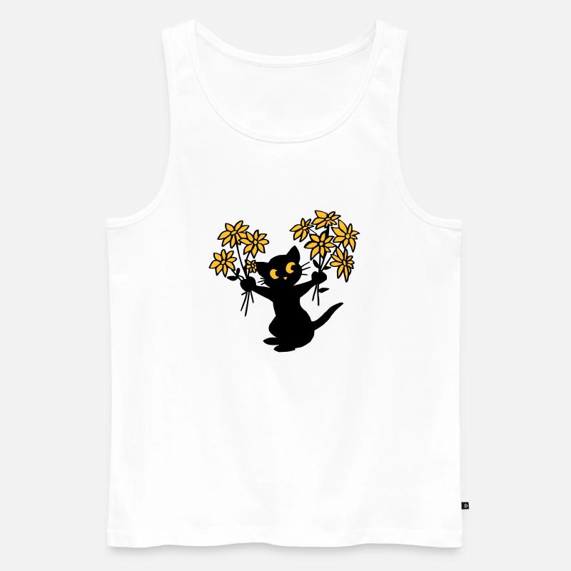 Die Katze mit Blumen - Männer Premium Bio Tank Top - Weiß