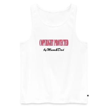 copyright protected by mum and dad - Men's Premium Organic Tank Top - white - Front - AI Model Male 178 light (178cm)