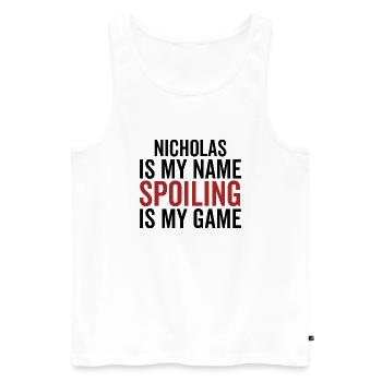 Nicholas est mon nom Spoiling est mon jeu - Débardeur bio Premium Homme - blanc - Devant - AI Model Male 178 light (178cm)