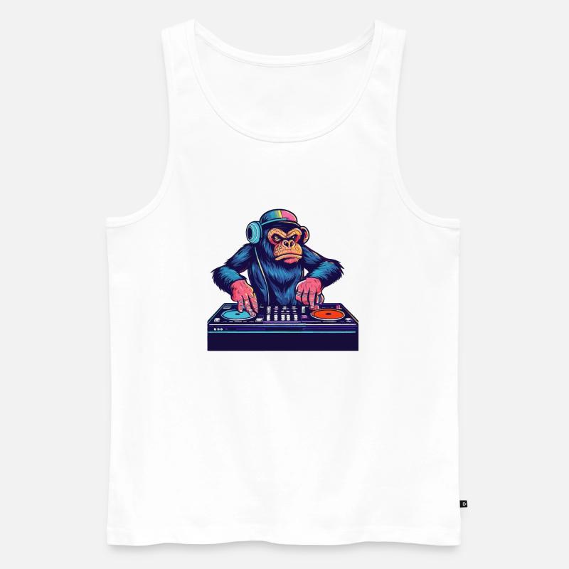 Schimpanse DJ Geschenkidee - DJ Affe - Männer Premium Bio Tank Top - Weiß