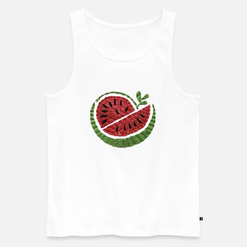 Gestickte Wassermelone - Männer Premium Bio Tank Top - Weiß