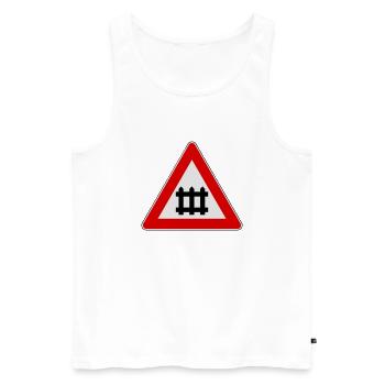 Warning train gate sign - Men's Premium Organic Tank Top - white - Front - Michal (187cm)