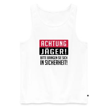 Achtung Jäger - Männer Premium Bio Tank Top - Weiß - Vorne - Michal (187cm)