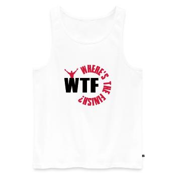 WTF? Where is the finish - Männer Premium Bio Tank Top - Weiß - Vorne - AI Model Male 178 light (178cm)