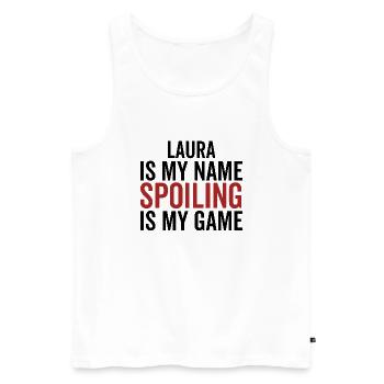 Laura est mon nom Spoiling est mon jeu - Débardeur bio Premium Homme - blanc - Devant - AI Model Male 178 light (178cm)