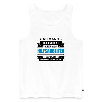 Funshirt Hilfsarbeiter - Männer Premium Bio Tank Top - Weiß - Vorne - AI Model Male 178 light (178cm)