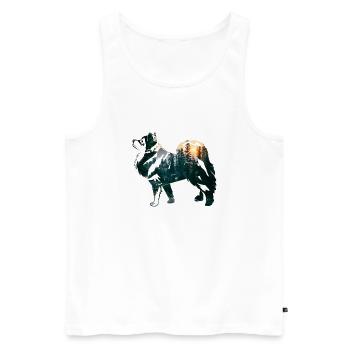 Finnischer Lapphund mit Wald - Männer Premium Bio Tank Top - Weiß - Vorne - AI Model Male 178 light (178cm)