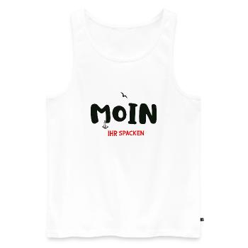 Moin Ihr Spacken - Männer Premium Bio Tank Top - Weiß - Vorne - AI Model Male 178 light (178cm)
