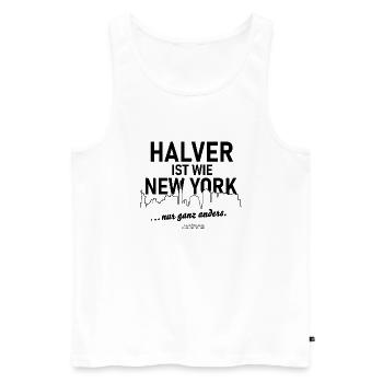 Halver is like New York - Men's Premium Organic Tank Top - white - Front - AI Model Male 178 light (178cm)