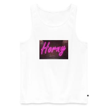 Neon sign Horny on brick wall - Men's Premium Organic Tank Top - white - Front - AI Model Male 178 light (178cm)