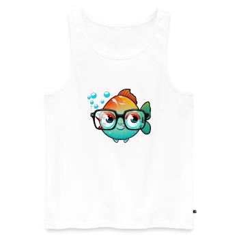 Kawaii Cute Happy Colorful Fish with Sunglasses - Men's Premium Organic Tank Top - white - Front - Michal (187cm)