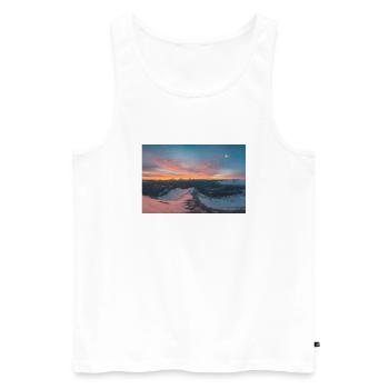 Lever de soleil alpin sur les montagnes Agrafa - Débardeur bio Premium Homme - blanc - Devant - AI Model Male 178 light (178cm)