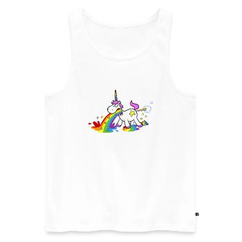 Cartoon Einhorn beim Kotzen, Kacken und Furzen - Männer Premium Bio Tank Top - Weiß - Vorne - Michal (187cm)