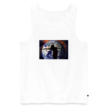 Ombre sur le monde. - Débardeur bio Premium Homme - blanc - Devant - AI Model Male 178 light (178cm)