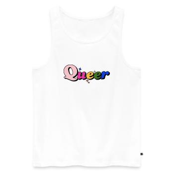 QUEER LGBTQ+ PRIDE SLOGAN - Männer Premium Bio Tank Top - Weiß - Vorne - Michal (187cm)