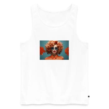 Retro Look - Frau mit Sonnenbrille in Orange - Männer Premium Bio Tank Top - Weiß - Vorne - AI Model Male 178 light (178cm)