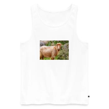 Chèvre de montagne dans le parc national Λίμνη Συμπ - Débardeur bio Premium Homme - blanc - Devant - AI Model Male 178 light (178cm)