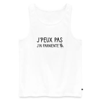t-shirt humour j peux pas j ai farniente - Débardeur bio Premium Homme - blanc - Devant - AI Model Male 178 light (178cm)
