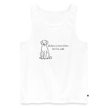 J’obéis à mon chien (et il le sait) - Débardeur bio Premium Homme - blanc - Devant - AI Model Male 178 light (178cm)