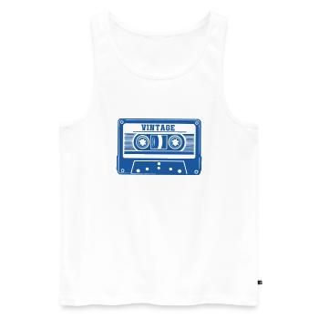 Cassette audio vintage - Débardeur bio Premium Homme - blanc - Devant - Michal (187cm)