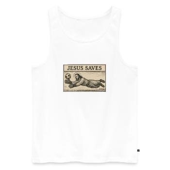 Jesus rettet – Göttliche LOLs - Männer Premium Bio Tank Top - Weiß - Vorne - AI Model Male 178 light (178cm)