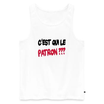 C'est qui le patron ? - Débardeur bio Premium Homme - blanc - Devant - AI Model Male 178 light (178cm)
