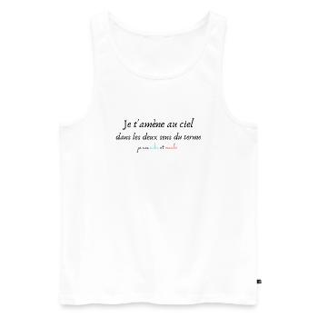 Je t'ammène au ciel dans les deux sens - Débardeur bio Premium Homme - blanc - Devant - Michal (187cm)