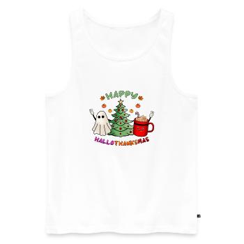 Happy Hallothanksmas Boo Tree & Cocoa Lover - Men's Premium Organic Tank Top - white - Front - AI Model Male 178 light (178cm)