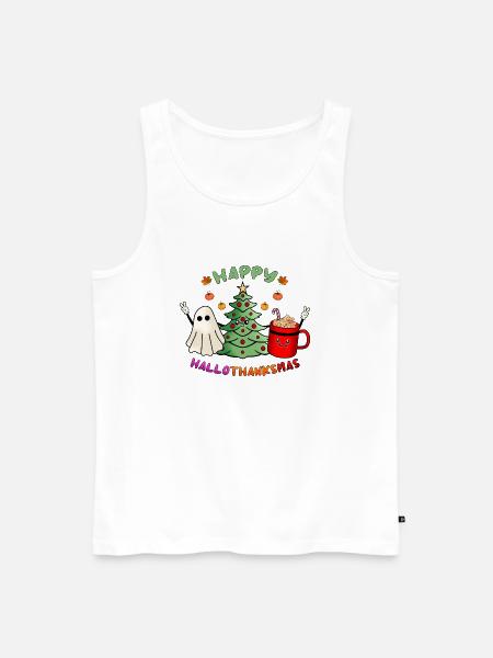 Happy Hallothanksmas Boo Tree & Cocoa Lover - Men's Premium Organic Tank Top - white