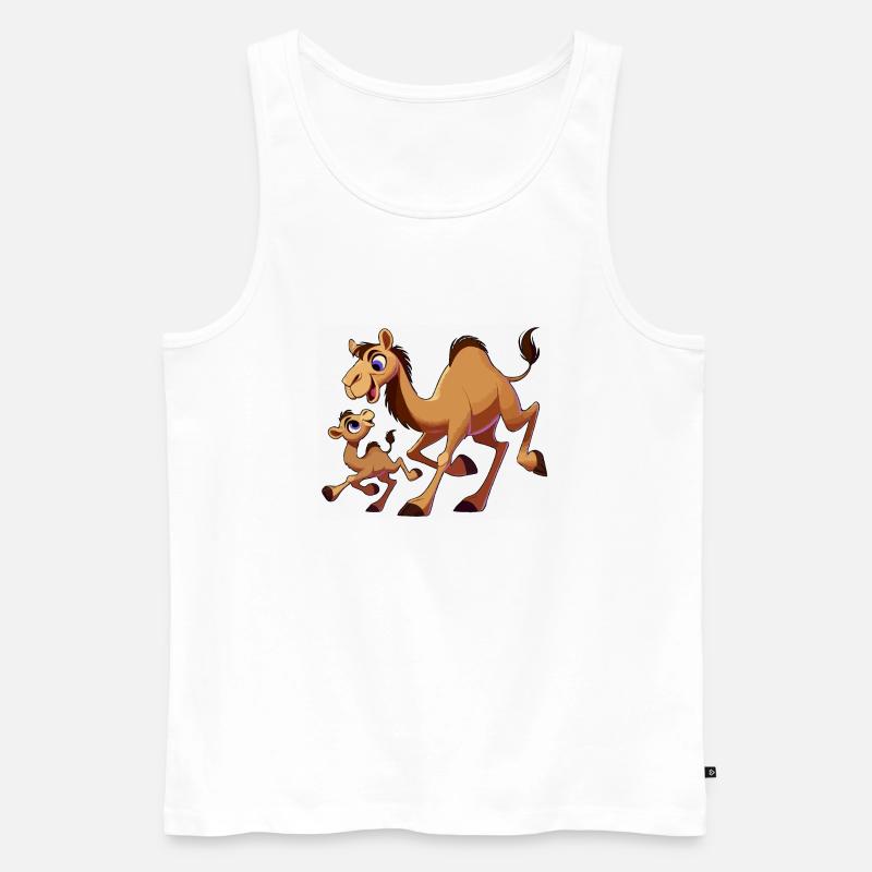 Kamelmutter mit herumtollendem Kind - Männer Premium Bio Tank Top - Weiß
