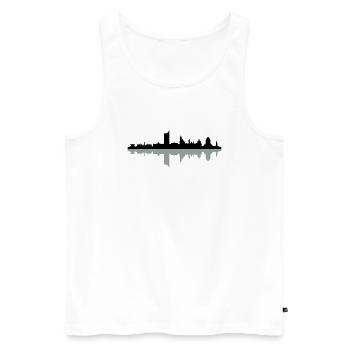 Skyline Leipzig Schatten - Männer Premium Bio Tank Top - Weiß - Vorne - AI Model Male 178 light (178cm)