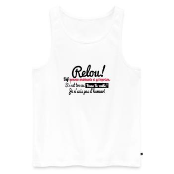 RELOU:définition!!! - Débardeur bio Premium Homme - blanc - Devant - AI Model Male 178 light (178cm)